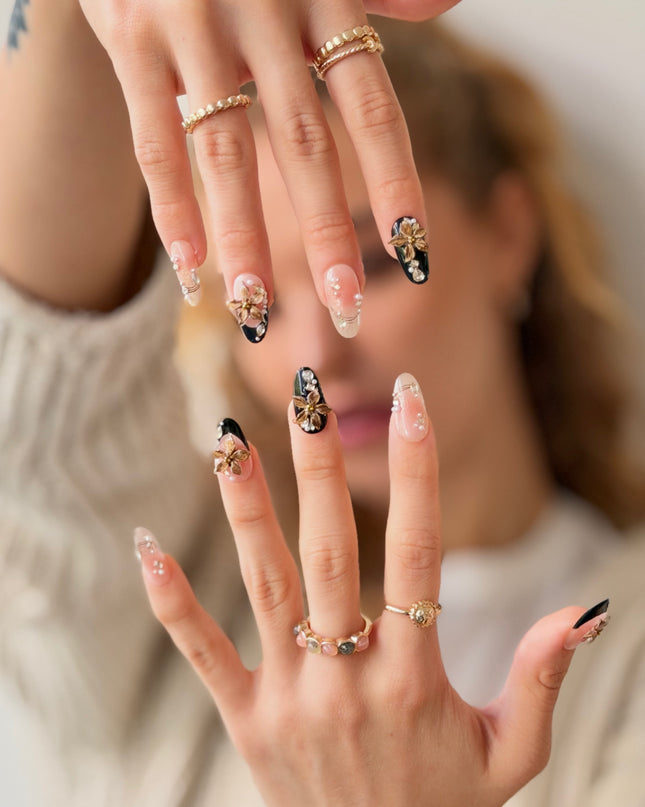 Golden Noir Bloom Press On Nails