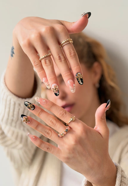Golden Noir Bloom Press On Nails