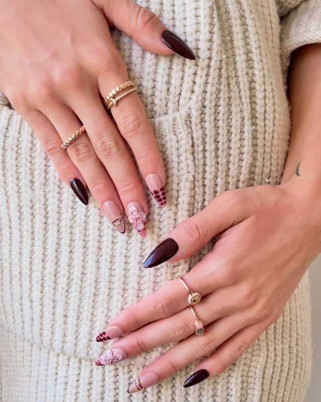 Mocha Wildflower Press On Nails