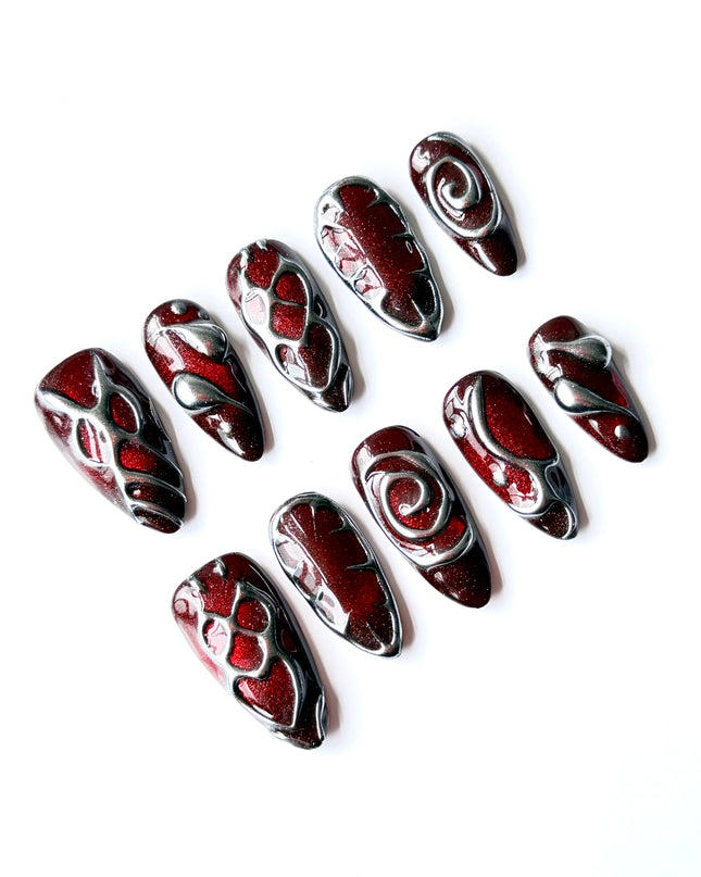 Cherry Chrome Press On Nails