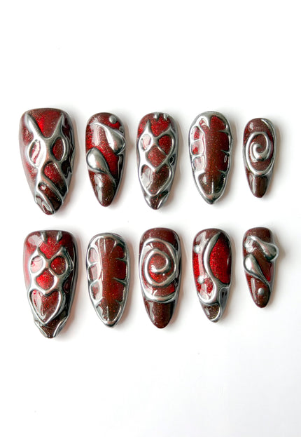 Cherry Chrome Press On Nails