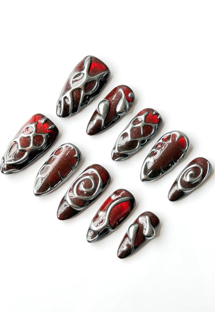 Cherry Chrome Press On Nails