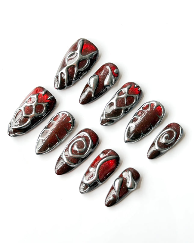 Cherry Chrome Press On Nails