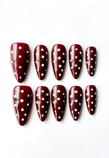 Dark Red Polka-Dot Press On Nails