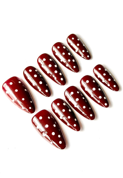 Dark Red Polka-Dot Press On Nails