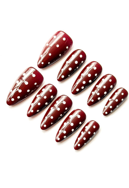 Dark Red Polka-Dot Press On Nails