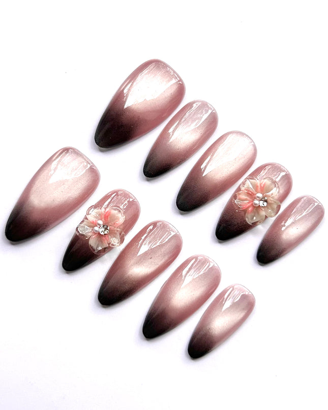 Pink Black Ombre Press On Nails