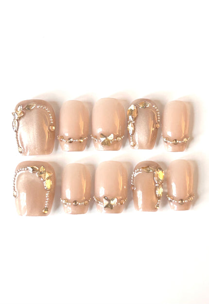 Gold Butterfly Press On Nails