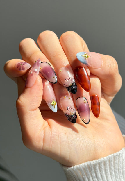 Purple Floral Press On Nails