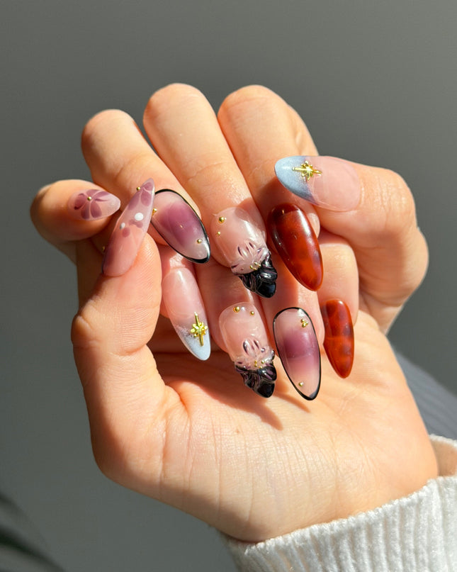 Purple Floral Press On Nails