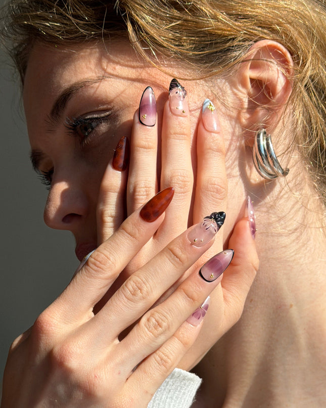 Purple Floral Press On Nails