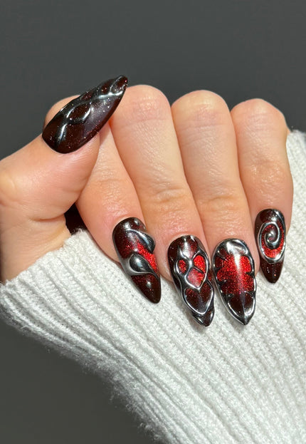Cherry Chrome Press On Nails