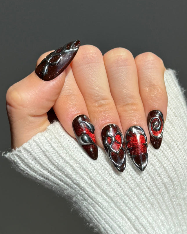 Cherry Chrome Press On Nails