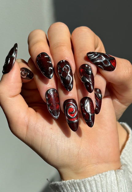 Cherry Chrome Press On Nails