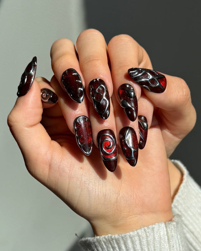 Cherry Chrome Press On Nails