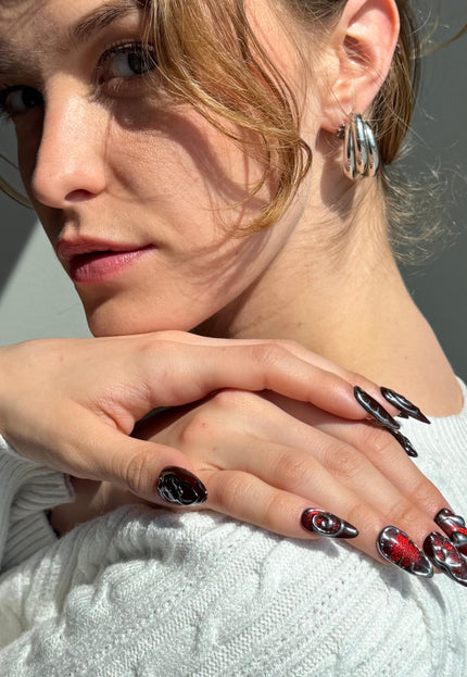 Cherry Chrome Press On Nails