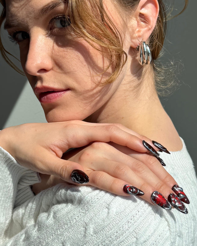 Cherry Chrome Press On Nails