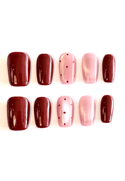 Red Pink Press on Nails