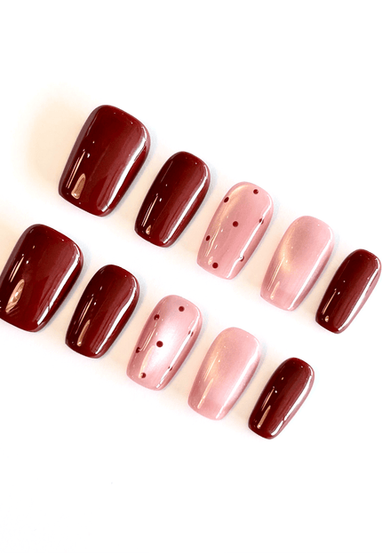 Red Pink Press on Nails
