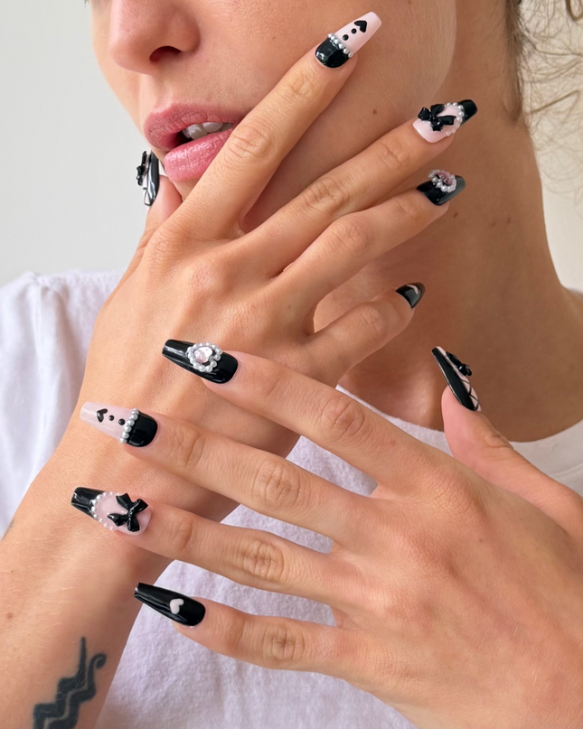 Gothic Pink & Black Press On Nails
