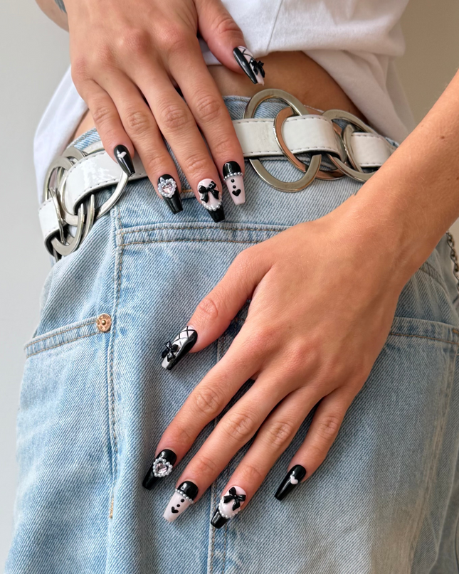 Gothic Pink & Black Press On Nails