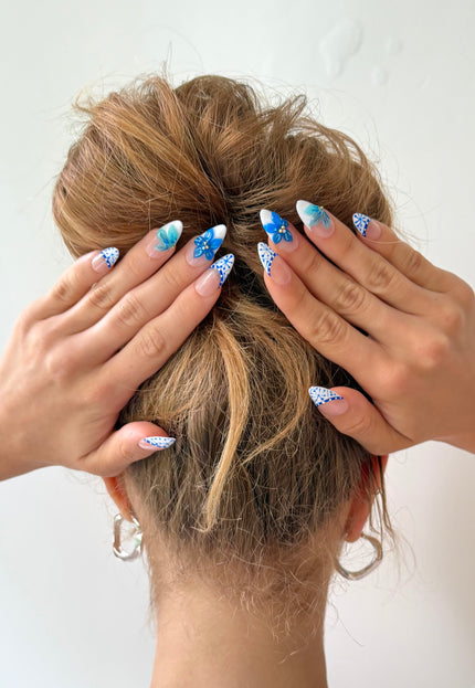 Mykonos Blue Bloom Press On Nails