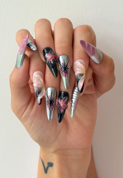 Midnight Orchid Chrome Press On Nails