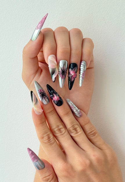 Midnight Orchid Chrome Press On Nails