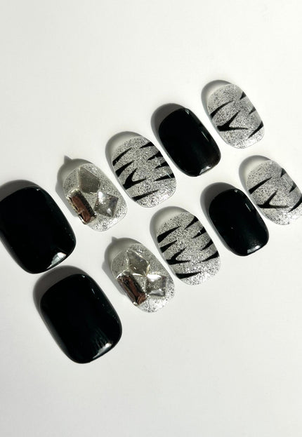 Silver Zebra Press On Nails