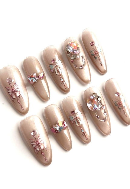 Bow & Gemstone Press-On Nails