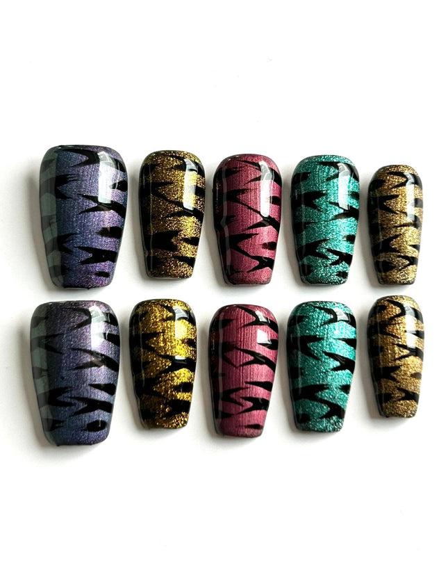 Metallic Stripes Press On Nails