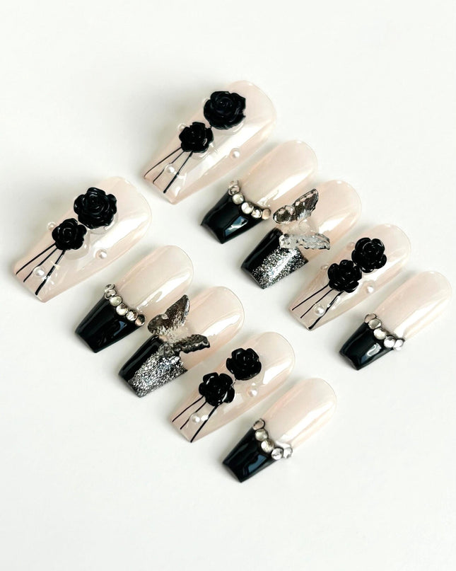 Black Rose Press On Nails