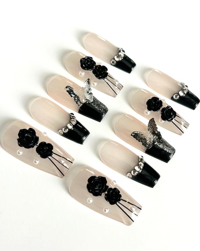 Black Rose Press On Nails
