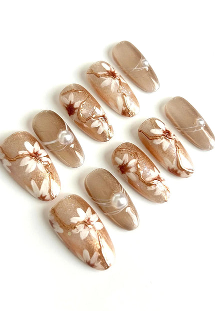 Golden Bloom Press On Nails