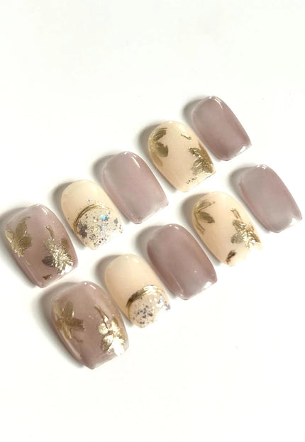 Golden Petals Press-On Nails