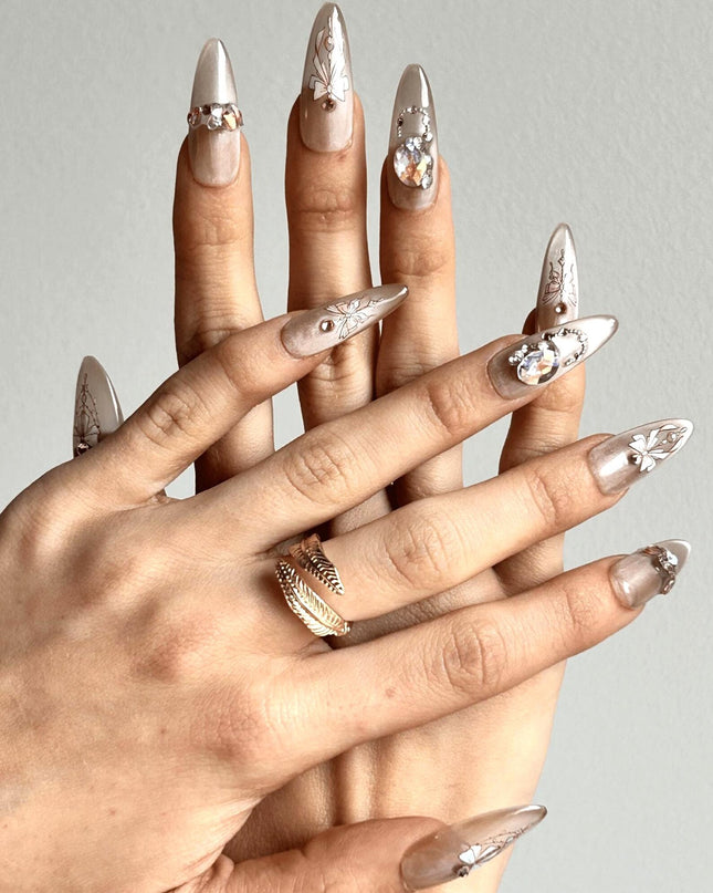 Bow & Crystal Charm Press-On Nails