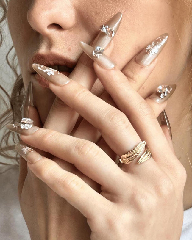 Bow & Crystal Charm Press-On Nails
