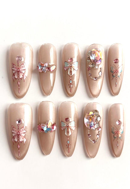 Bow & Gemstone Press-On Nails