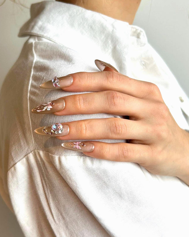 Bow & Crystal Charm Press-On Nails