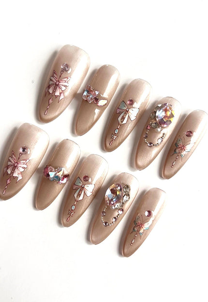 Bow & Gemstone Press-On Nails