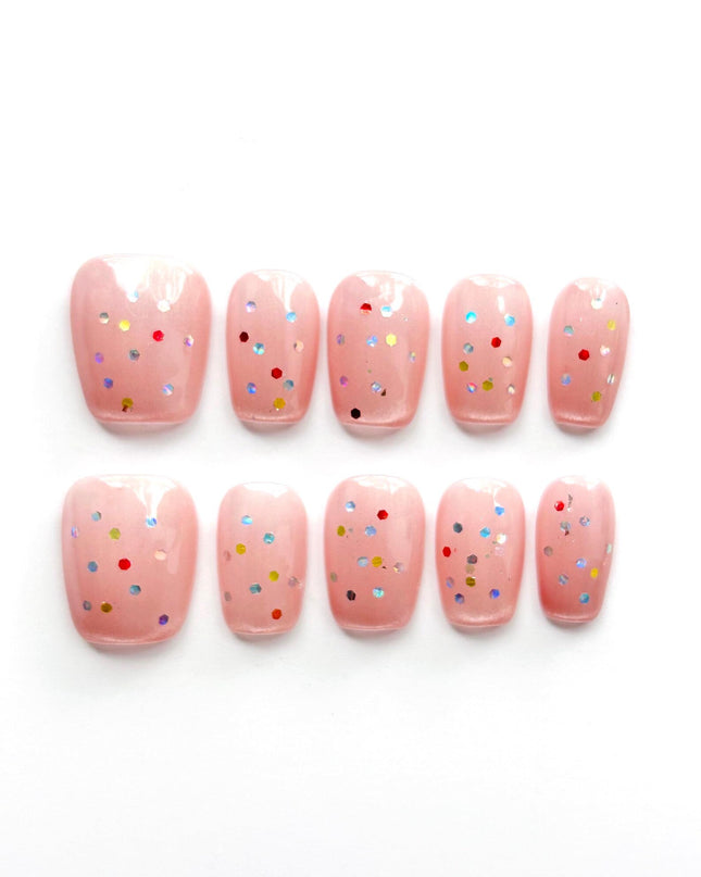 Pink Glitter Press On Nails