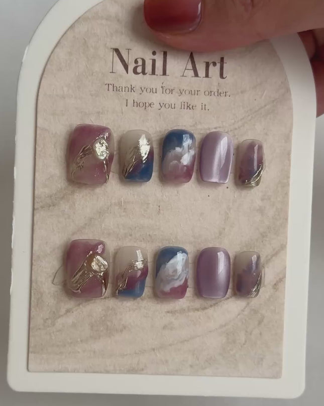 Violet Marble Press On Nails