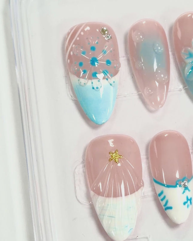 Santorini Sea Bloom Press On Nails