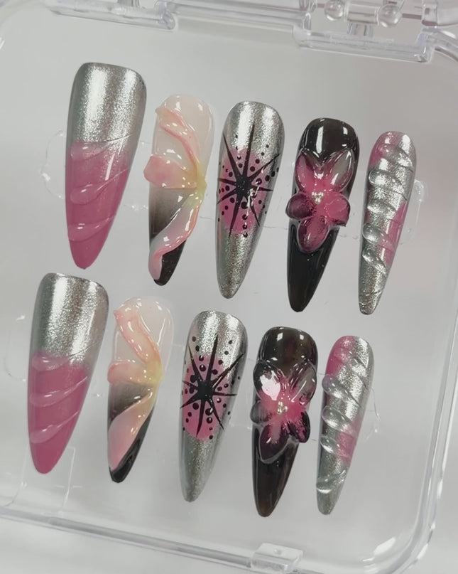 Midnight Orchid Chrome Press On Nails