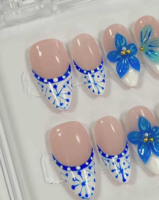 Mykonos Blue Bloom Press On Nails