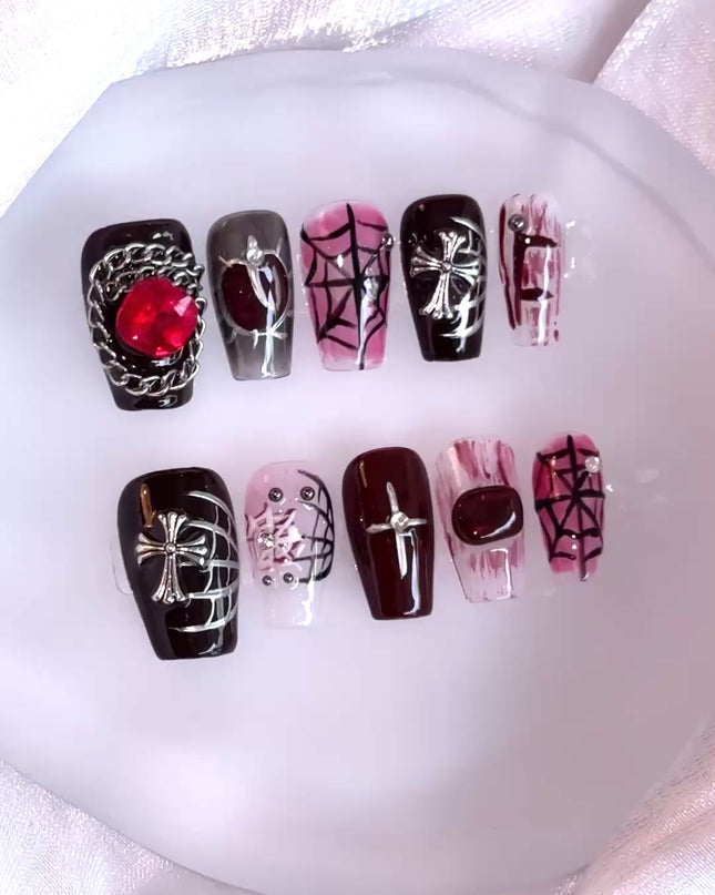 Gothic Ruby Press on Nails