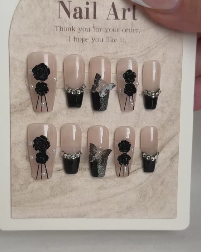 Black Rose Press On Nails