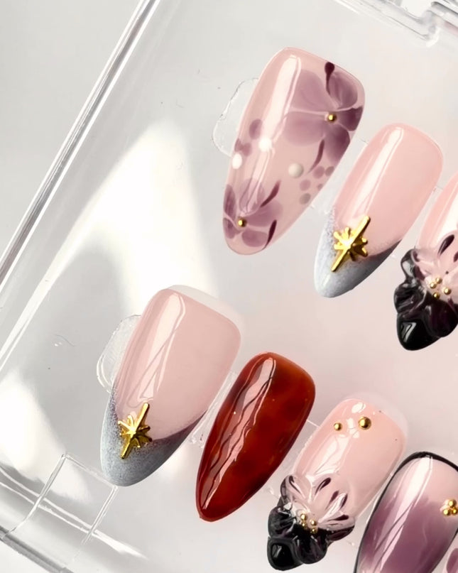 Purple Floral Press On Nails