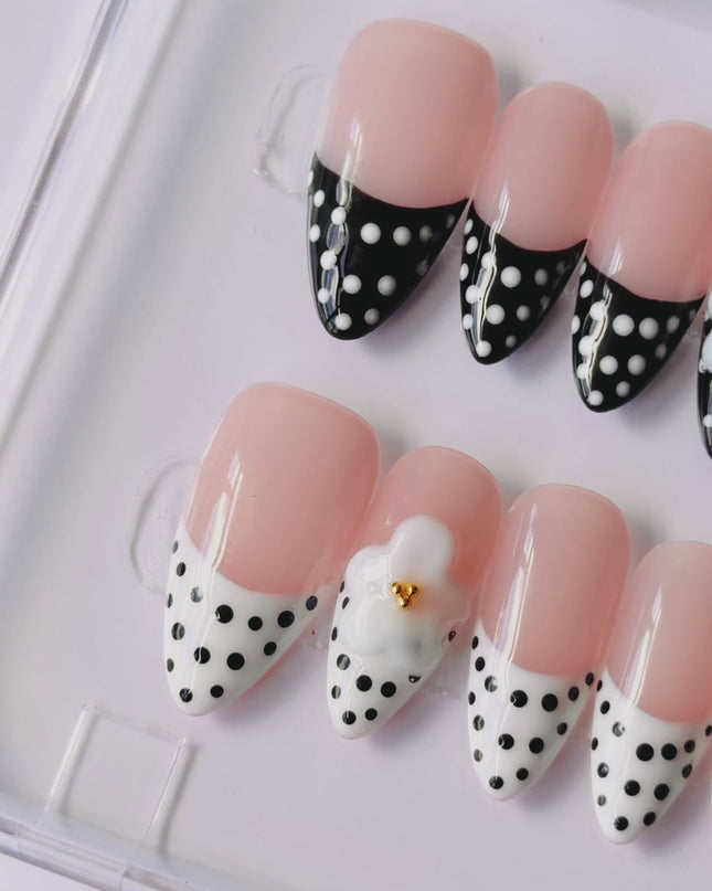 Polka Dot Petals Press On Nails YH