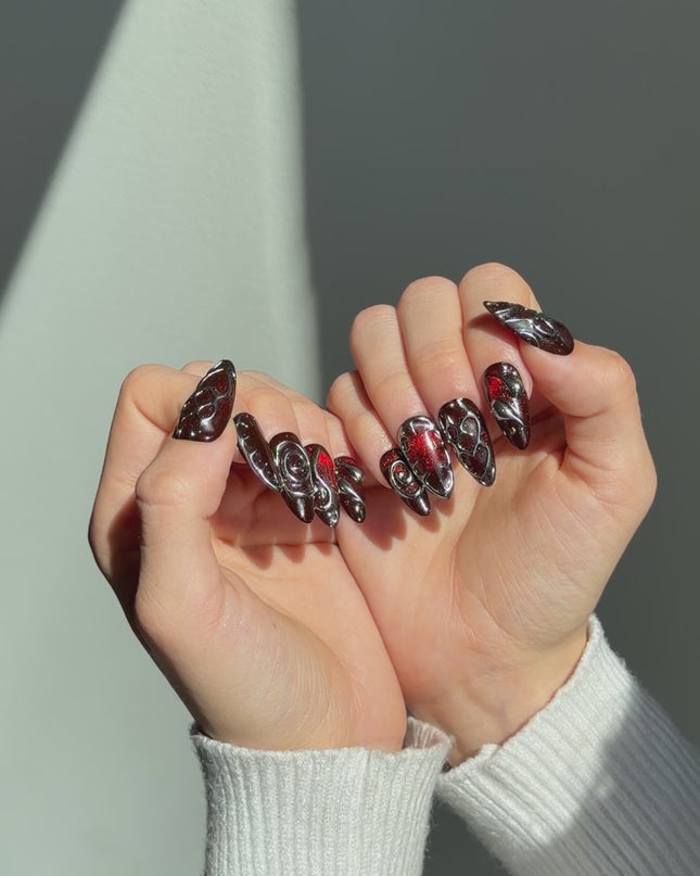 Cherry Chrome Press On Nails